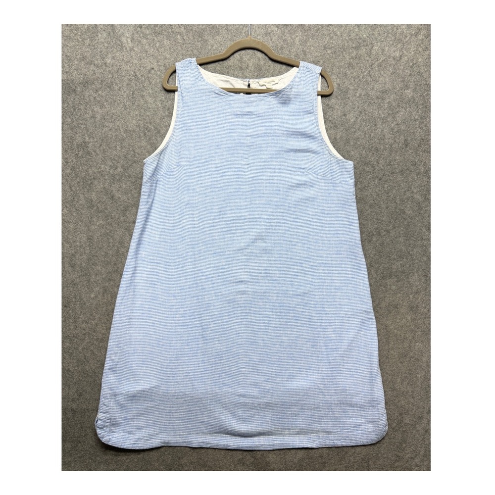 Beachlunchlounge Linen Blend Striped Sleeveless Shift Dress Blue White XL